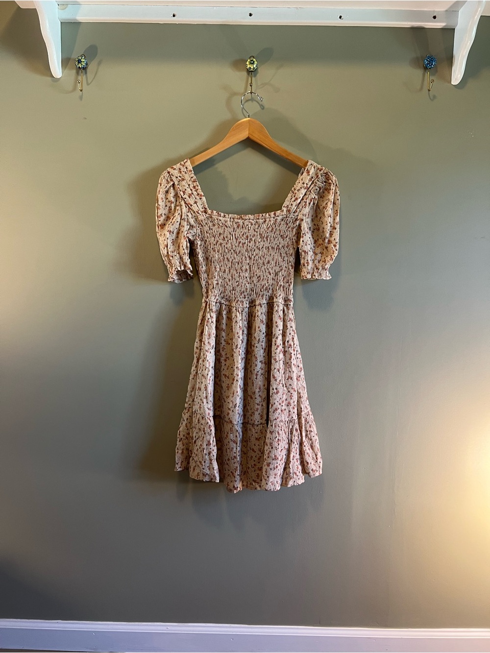 mine Square-Neck Smocked Mini‎ Dress in Light Pink Floral - Picture 5 of 8